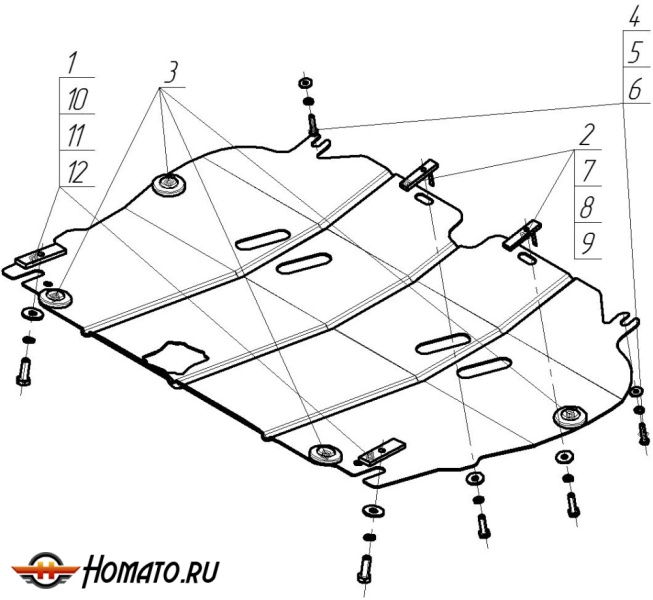 Защита картера Nissan Qashqai +2 2010-2014 | двигатель + КПП, 2 мм, сталь | MOTODOR | 01434
