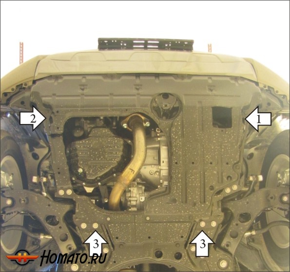Защита картера Toyota RAV 4 2005-2009 | двигатель + КПП, 2 мм, сталь | MOTODOR | 02554