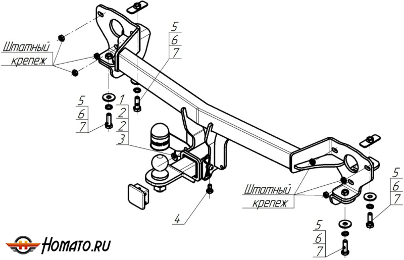 Фаркоп Gac GS8 2023- | шар E - быстросъемный под квадрат, нагрузка 60/1200 | MOTODOR | 97804-E