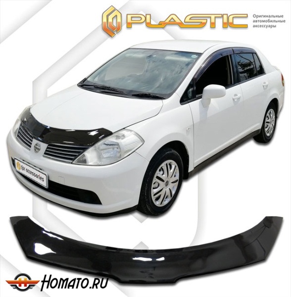Дефлектор капота Nissan Tiida Latio 2004-2012 (седан SJC11, SC11, S) | черный