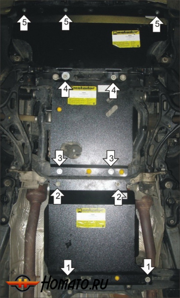 Защита картера Jeep Grand Cherokee IV 2010-2013 | двигатель + передний дифференциал + КПП + радиатор, 3 мм, сталь | MOTODOR | 15205