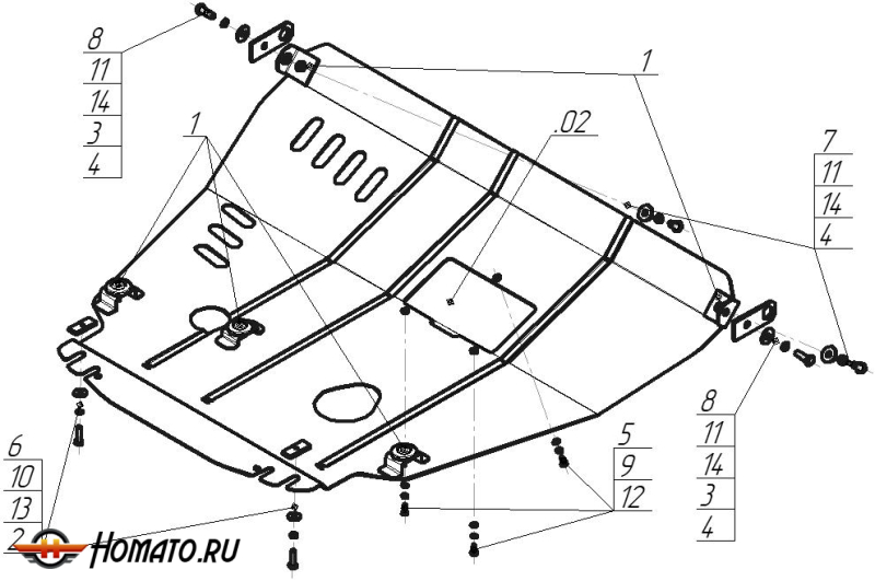 Защита картера Ford Escape 2001-2007 | двигатель + КПП, 2 мм, сталь | MOTODOR | 00738