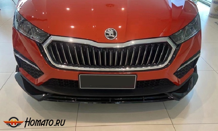 Сплиттер переднего бампера для Шкода Октавия А8 2021+ | черный глянец