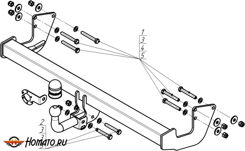 Фаркоп Mercedes-benz Viano 2003-2009 | шар A - оцинкованный, нагрузка 100/1850 | MOTODOR | 91204-A