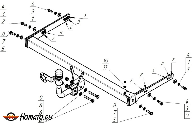 Фаркоп Volkswagen Tiguan 2011-2016 | шар A - оцинкованный, нагрузка 100/2000 | ZincaR | ZV101A
