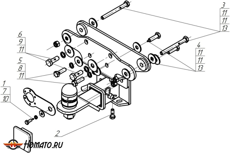 Фаркоп TANK 500 2021- | шар E - быстросъемный под квадрат, нагрузка 75/1500 | MOTODOR | 93114-E
