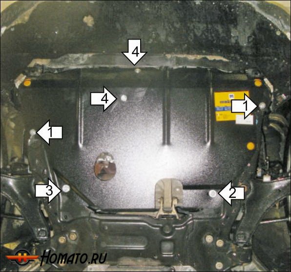 Защита картера Ford Mondeo IV 2007-2010 | двигатель + КПП, 2 мм, сталь | MOTODOR | 70702