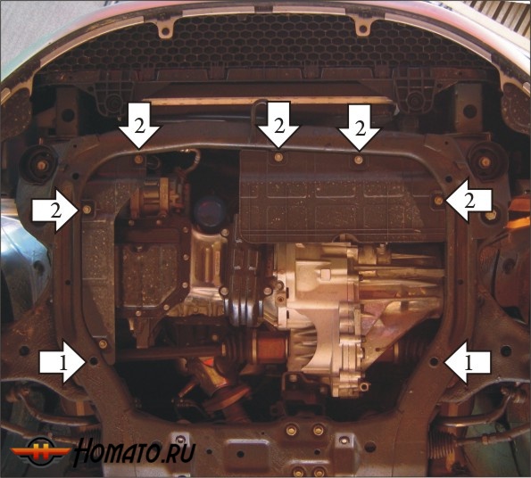 Защита картера Hyundai Elantra 2006-2010 | двигатель + КПП, 2 мм, сталь | MOTODOR | 70919