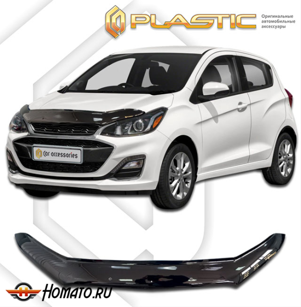 Дефлектор капота Chevrolet Spark 3 рестайлинг 2016-2022 (M300) | черный
