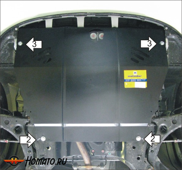 Защита картера Hyundai Matrix 2001-2010 | двигатель + КПП, 2 мм, сталь | MOTODOR | 00910
