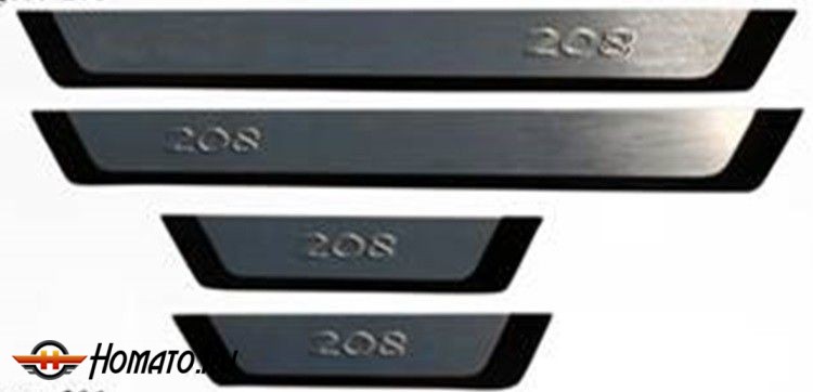 Накладки на дверные пороги, нерж. шлифованная на пластиковой основе, 4 части для PEUGEOT 208