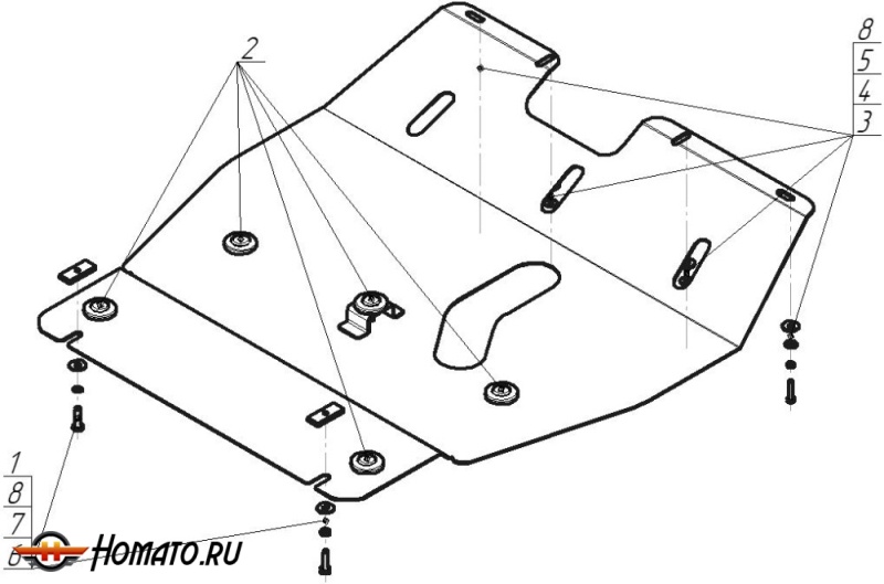 Защита картера Toyota RAV 4 2000-2005 | двигатель + КПП, 2 мм, сталь | MOTODOR | 02518
