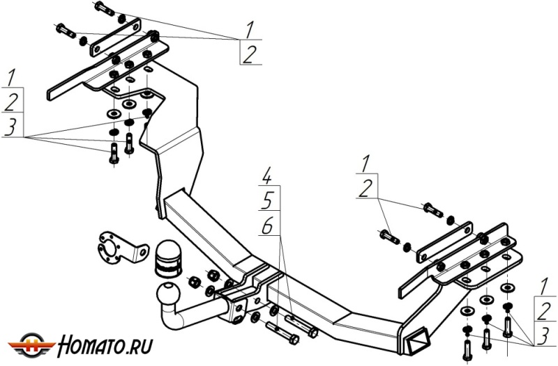 Фаркоп Nissan X-Trail 2007-2010 | шар A - оцинкованный, нагрузка 75/1500 | MOTODOR | 91402-A