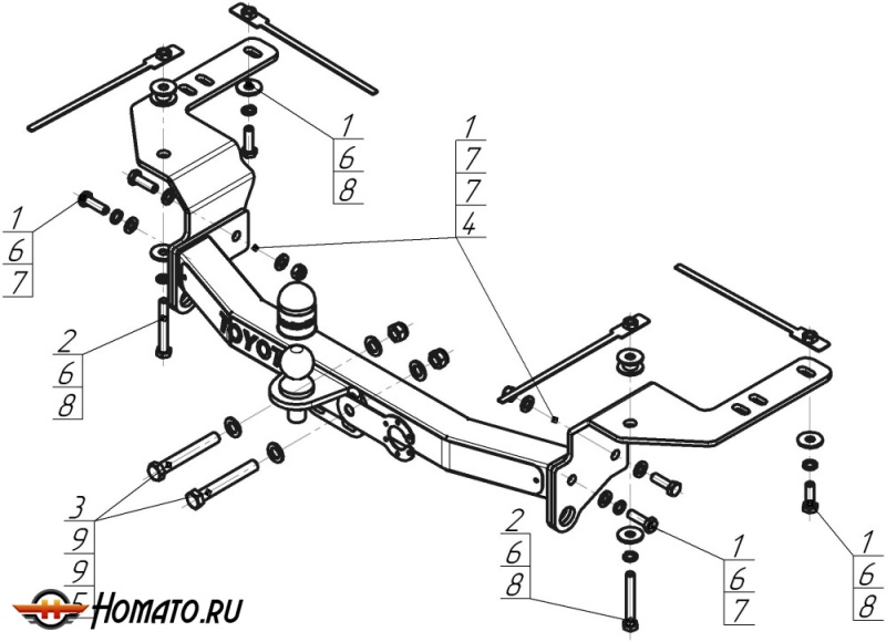 Фаркоп Toyota Land Cruiser 200 2015-2021 | шар FE - оцинкованный, нагрузка 120/2000 | MOTODOR | 92517-FEN