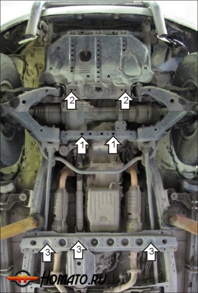 Защита картера Toyota Land Cruiser 100 2002-2007 | двигатель + КПП, 3 мм, сталь | MOTODOR | 12507
