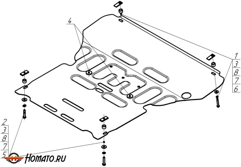 Защита картера Audi A5 2007-2016 | двигатель + КПП, 2 мм, сталь | MOTODOR | 70104