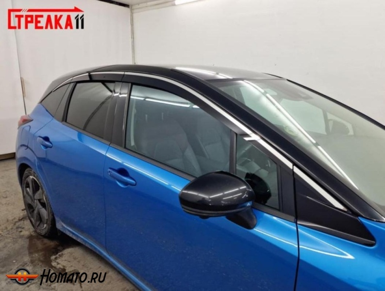 Дефлекторы Ниссан Аура 2021+/2024+ | с хром молдингом, из 8 частей, премиум, плоские, 2D