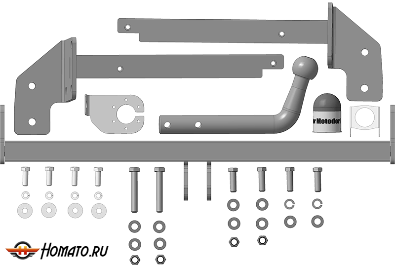 Фаркоп Ford Focus 2011-2018 | шар A - оцинкованный, нагрузка 75/1200 | MOTODOR | 90707-A