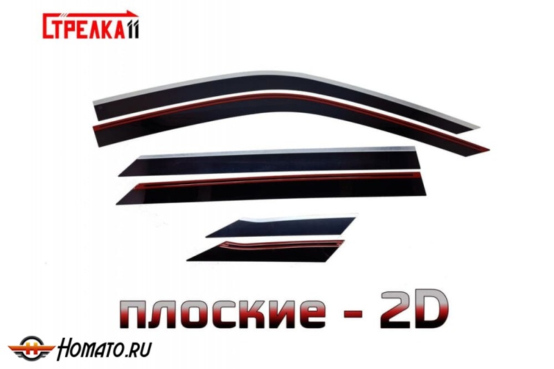 Дефлекторы Пежо 2008 2 2020+/2023+ | с хром молдингом, из 6 частей, премиум, плоские, 2D,