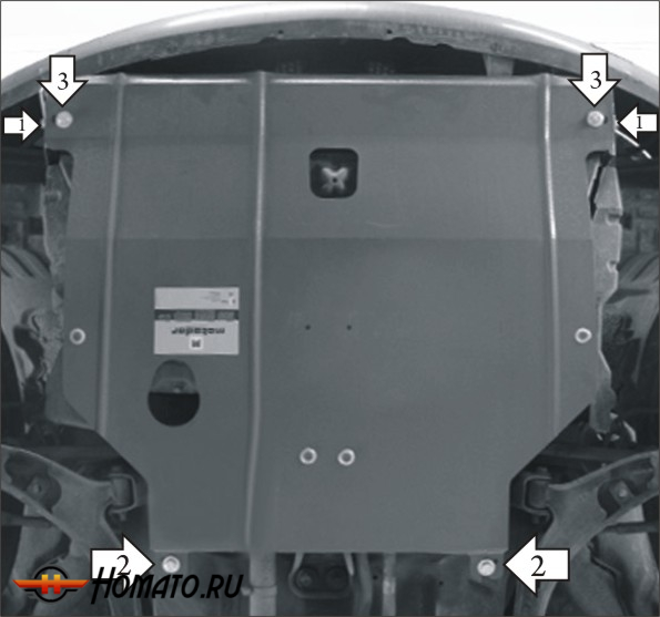 Защита картера Nissan Almera 2002-2006 | двигатель + КПП, 2 мм, сталь | MOTODOR | 01403