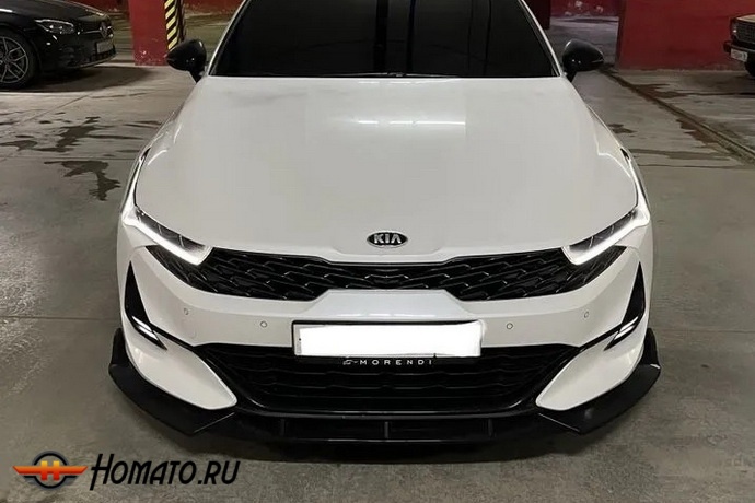 Сплиттер переднего бампера для Киа К5 2020+ | черный глянец