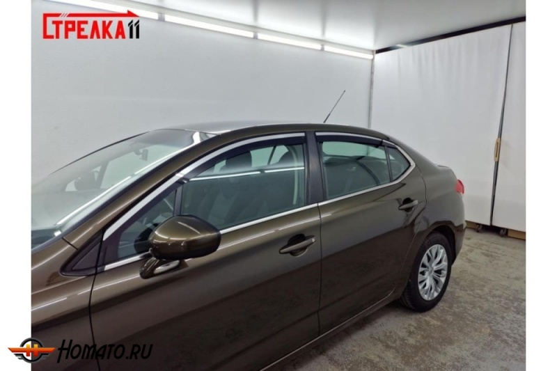 Дефлекторы Citroen C4 2013-2024 седан | с хром молдингом, из 4 частей, премиум, плоские, 2D