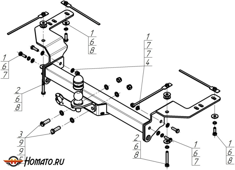 Фаркоп Toyota Land Cruiser 200 2012-2015 | шар FE - оцинкованный, нагрузка 120/2000 | MOTODOR | 92502-FE