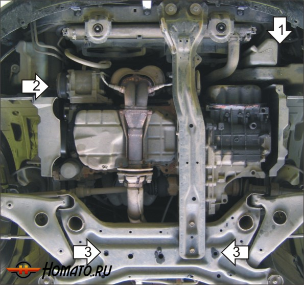 Защита картера Mitsubishi Galant IX 2003-2006 | двигатель + КПП, 2 мм, сталь | MOTODOR | 01329