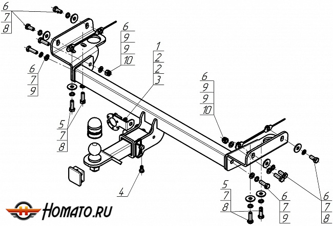 Фаркоп Jetour T1 2025+ | шар E - быстросъемный под квадрат, нагрузка 60/1600 | MOTODOR | 99030-E