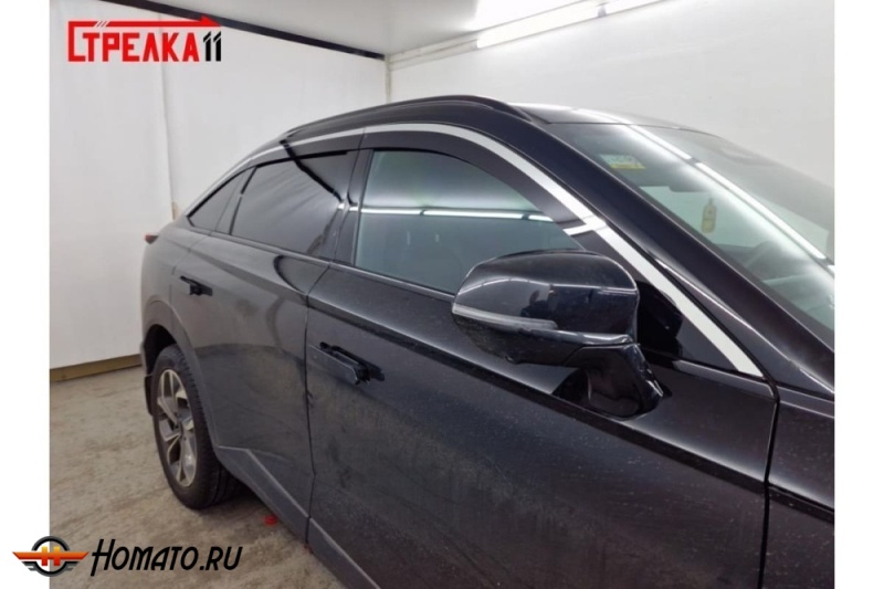 Дефлекторы Хавал Ф7Х 2 2025+ | с хром молдингом, из 6 частей, премиум, плоские, 2D