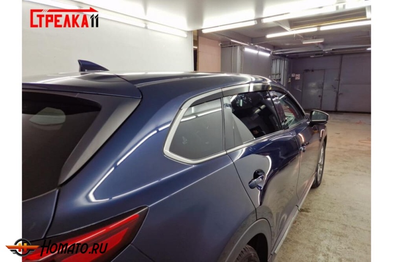 Дефлекторы Мазда Сх 9 2017+/2021+ | с хром молдингом, из 6 частей, премиум, плоские, 2D