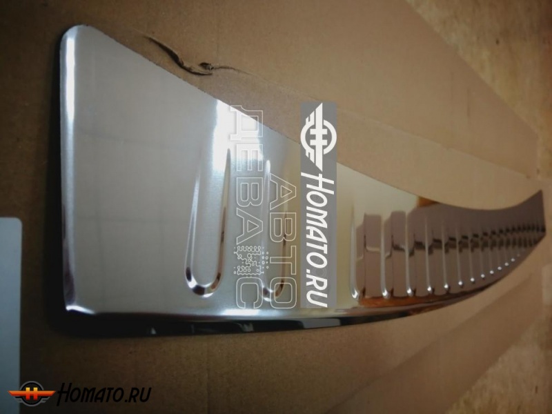 Накладка на задний бампер Шкода Октавия A7 2013-2020 | нержавейка, с загибом