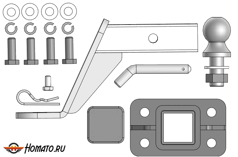 Фаркоп Haval H5 2023- | шар E - быстросъемный под квадрат, нагрузка 75/2000 | MOTODOR | 93124-E