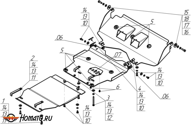 Защита картера Toyota Land Cruiser Prado 120 2002-2009 | двигатель + передний дифференциал + КПП, 3 мм, сталь | MOTODOR | 15002