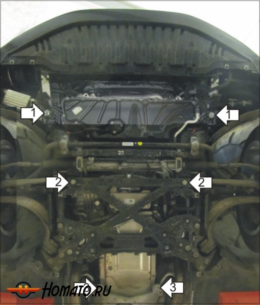 Защита картера Audi A8 2009-2014 | двигатель + КПП, 2 мм, сталь | MOTODOR | 00147
