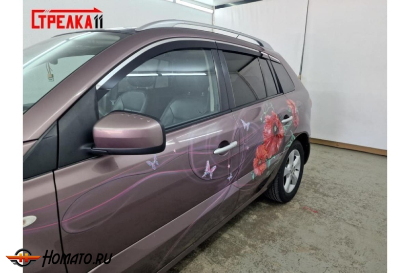 Дефлекторы Renault Koleos 1 2008-2016 | с хром молдингом, из 6 частей, премиум, плоские, 2D