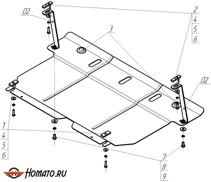 Защита картера Toyota Yaris 2005-2009 | двигатель + КПП, 2 мм, сталь | MOTODOR | 02527