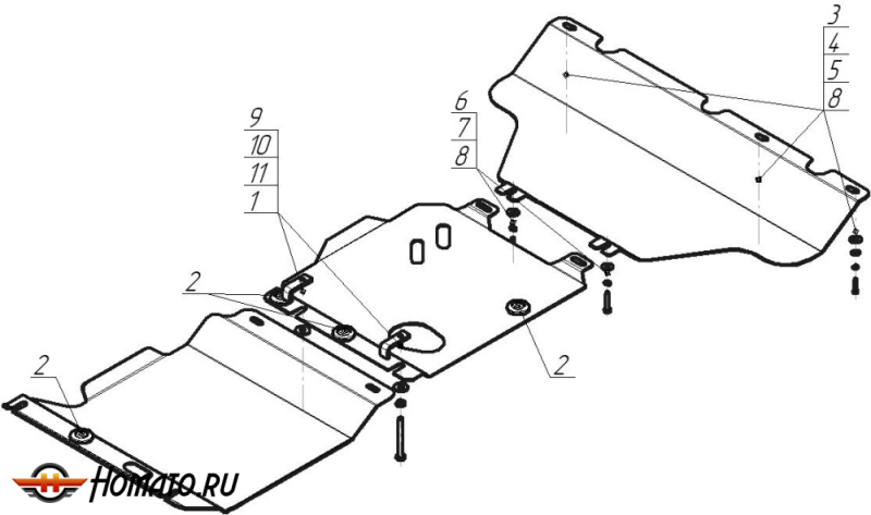 Защита картера Jeep Grand Cherokee IV 2010-2013 | двигатель + передний дифференциал + КПП + радиатор, 3 мм, сталь | MOTODOR | 15205