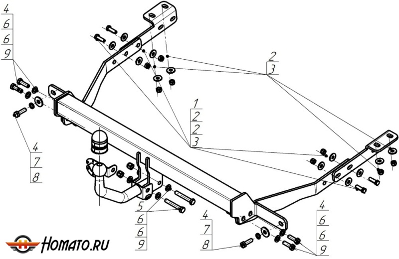 Фаркоп Citroen Berlingo 2008-2022 | шар A - оцинкованный, нагрузка 75/1250 | MOTODOR | 91601-A