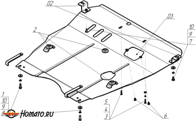 Защита картера Suzuki Sx4 2009-2013 | двигатель + КПП, 2 мм, сталь | MOTODOR | 02414