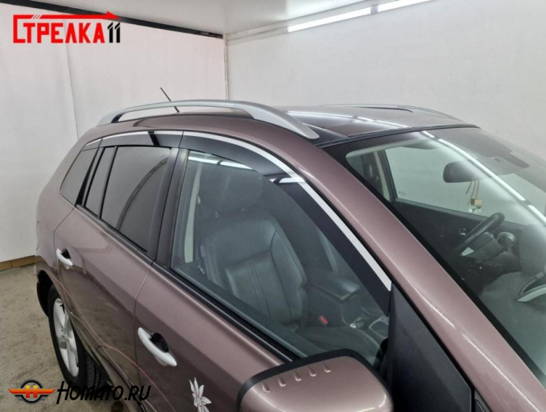 Дефлекторы Renault Koleos 1 2008-2016 | с хром молдингом, из 6 частей, премиум, плоские, 2D