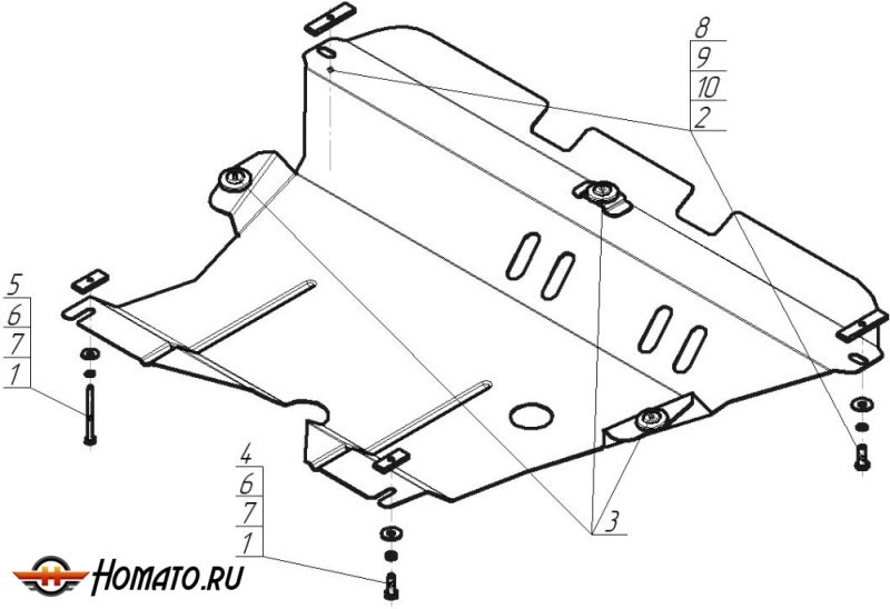 Защита картера Peugeot Expert 2007-2013 | двигатель + КПП + радиатор, 2 мм, сталь | MOTODOR | 01618