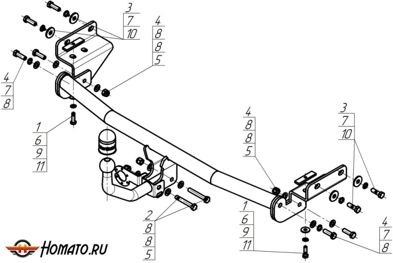 Фаркоп KIA Rio 2011-2015 | шар A - оцинкованный, нагрузка 75/1200 | MOTODOR | 90910-A
