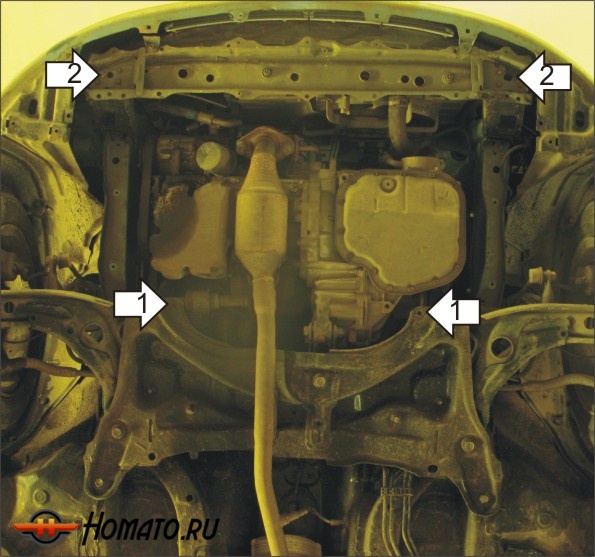 Защита картера Toyota Vitz 2005-2010 | двигатель + КПП, 2 мм, сталь | MOTODOR | 72543