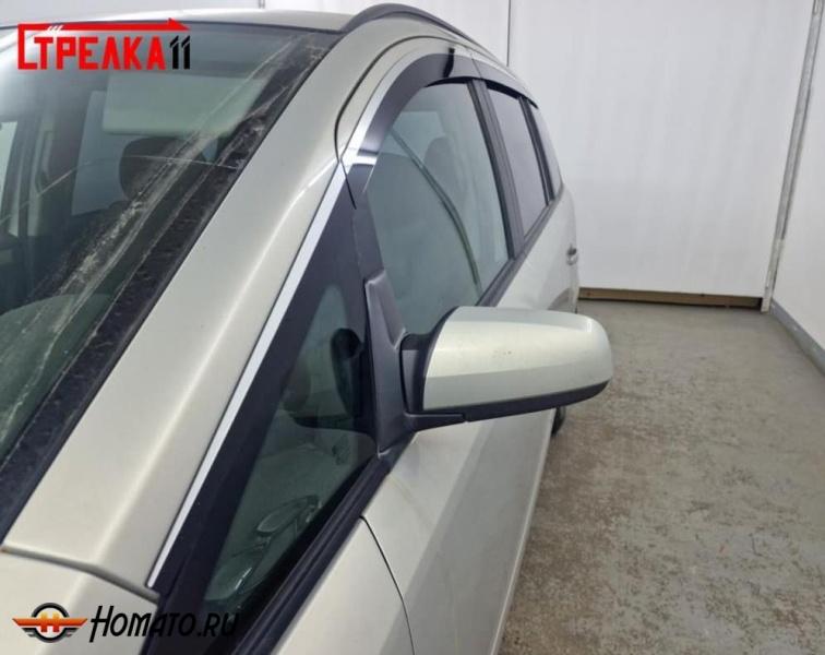 Дефлекторы Опель Зафира Б 2005-2014 | с хром молдингом, из 8 частей, премиум, плоские, 2D