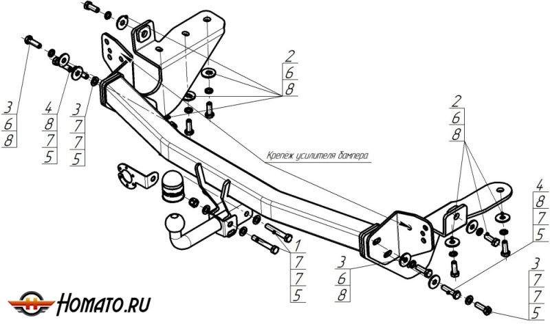 Фаркоп Toyota RAV 4 2013-2019 | шар A - оцинкованный, нагрузка 75/1500 | MOTODOR | 92506-A