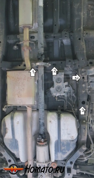 Защита картера Opel Antara 2006-2011 | абсорбер + топливный фильтр + подвесной подшипник карданного вала, 3 мм, сталь | MOTODOR | 13004