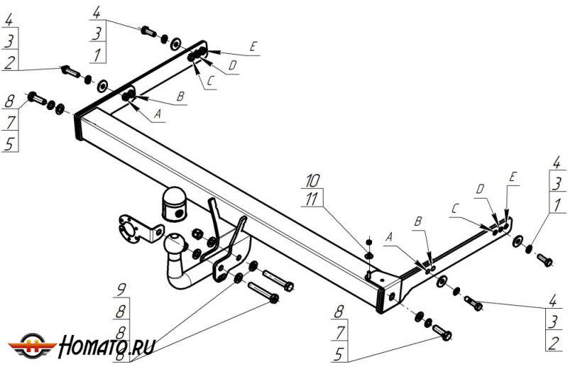 Фаркоп Volkswagen Tiguan 2011-2016 | шар A - оцинкованный, нагрузка 75/1500 | АвтоСтандарт | V101A
