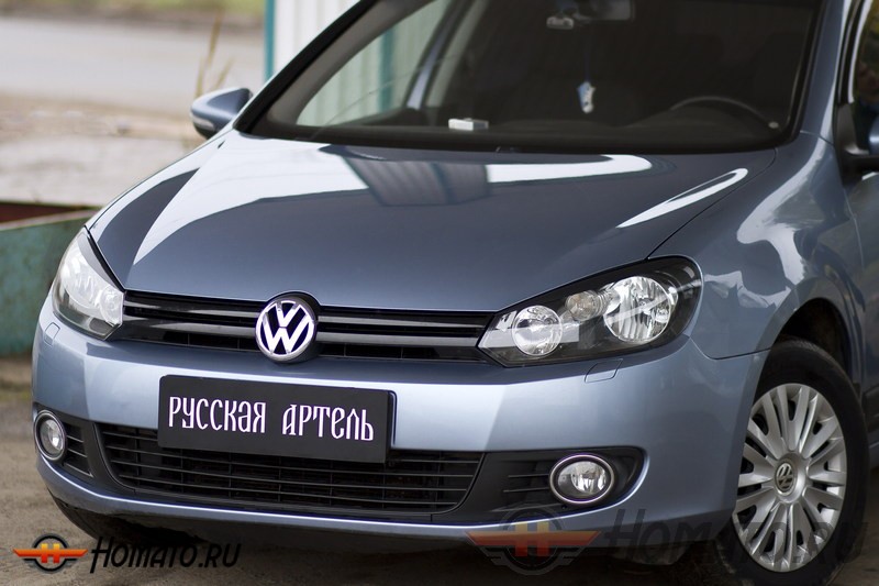 Накладки на передние фары (реснички) Volkswagen Golf 6 (2009-2012) | глянец (под покраску)