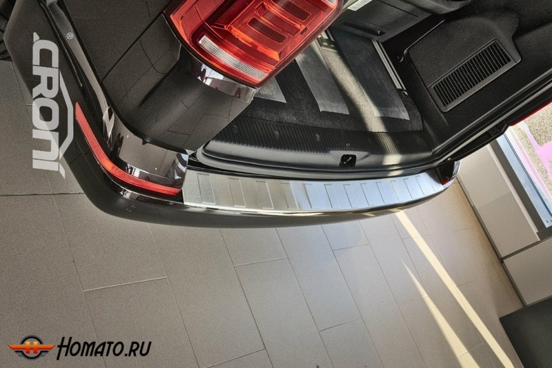 Накладка на задний бампер для Volkswagen T6 2015+ | матовая нержавейка, с загибом, серия Trapez